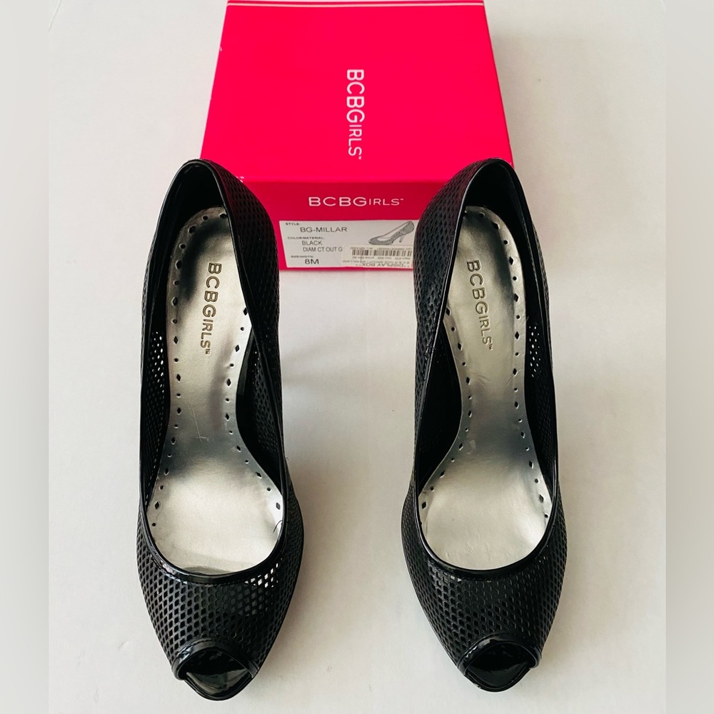 BCBGirls Millar Peep Toe Heels Black Size 8M